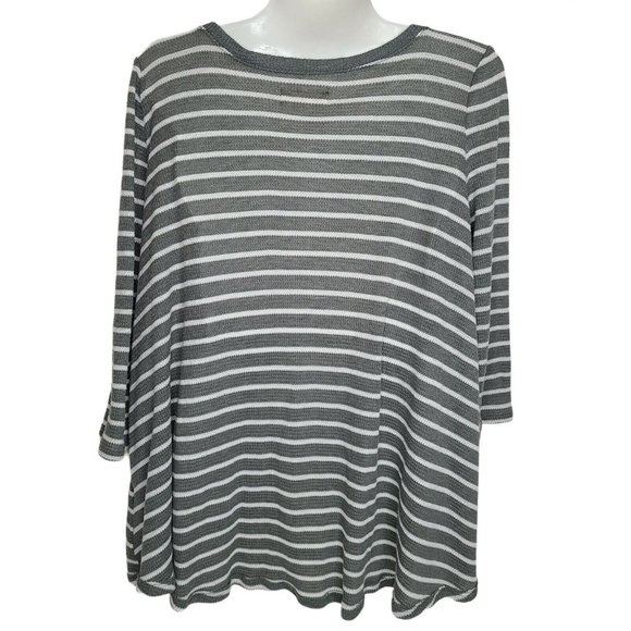 Hollister Womens Waffle Knit Wrap Top Sz MED Gray White Stripes Pullover Shirt - Picture 3 of 11